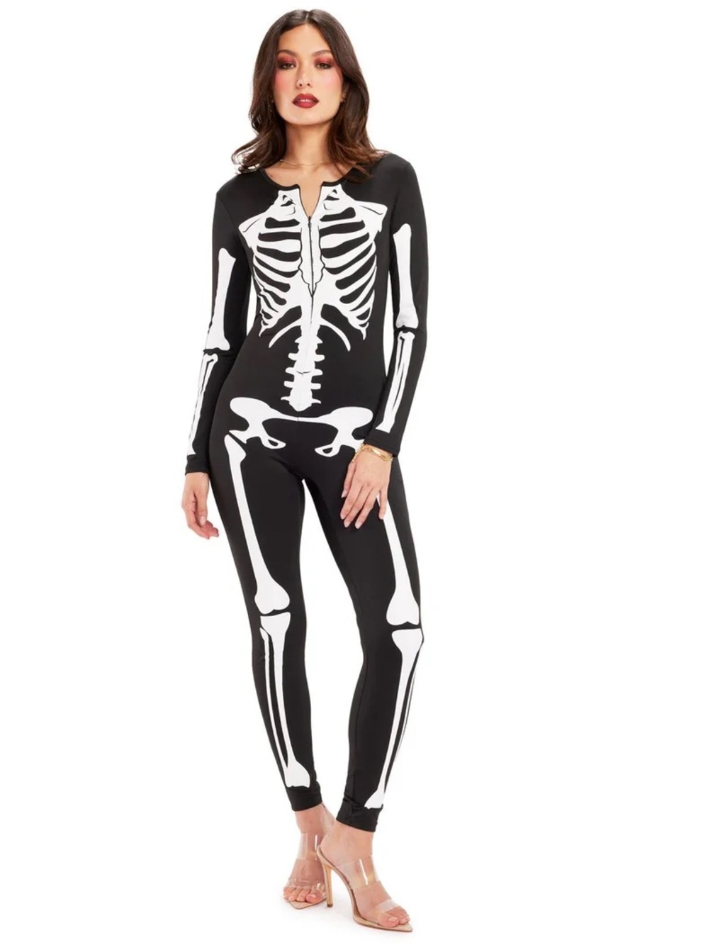 Tipsy Elves Women’s Black Skeleton Print Jumpsuit Bodysuit